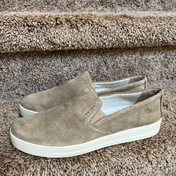 Prada Sport Women's Beige Suede Slip On Skate Sneakers - Picture 1 of 16